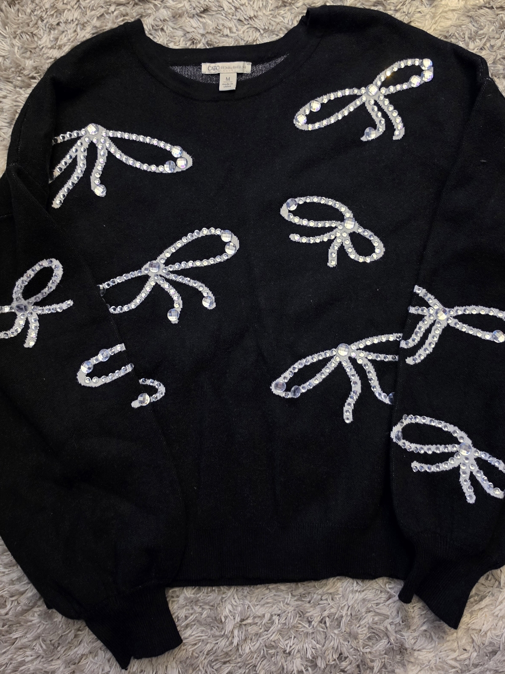 NWOT CATO Black Bow Crewneck Sweater